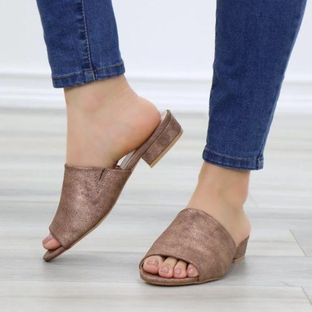 Flat Slip On Loafer Metallic Copper Sandal - Picture 9 of 10